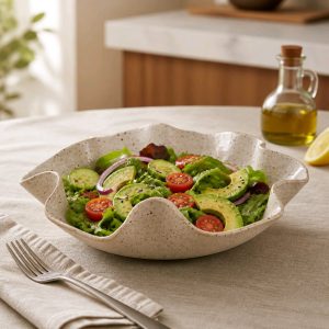 White Speckled Wavy Bowl